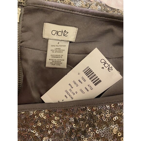 Cache Silver Sequin Skirt Size 4 Straight Pencil Party Lined Back Zipper NWT - Picture 11 of 12